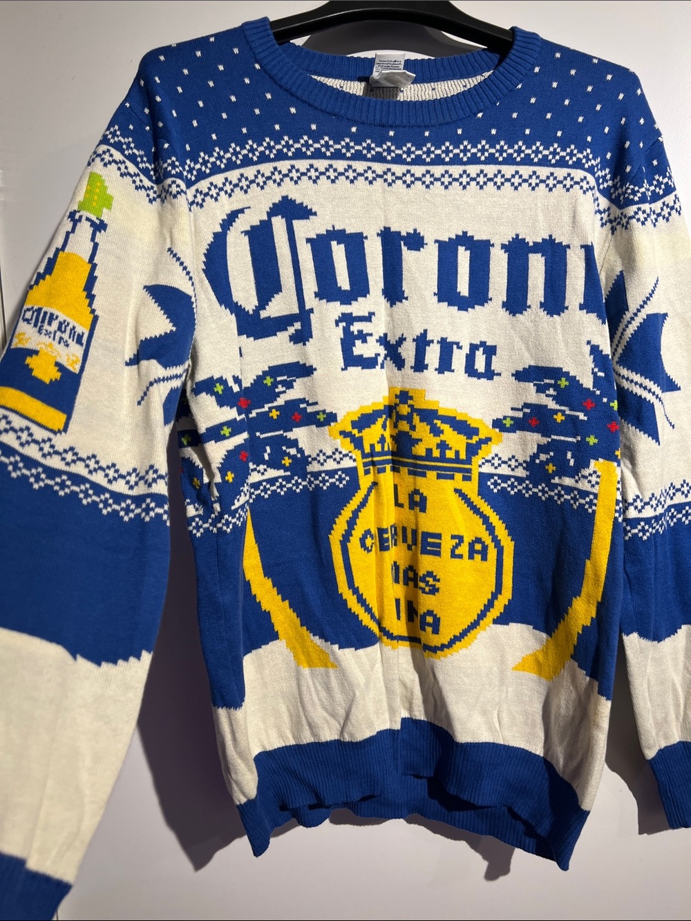 Corona Blue, White & Yellow Logo Crewneck Sweater